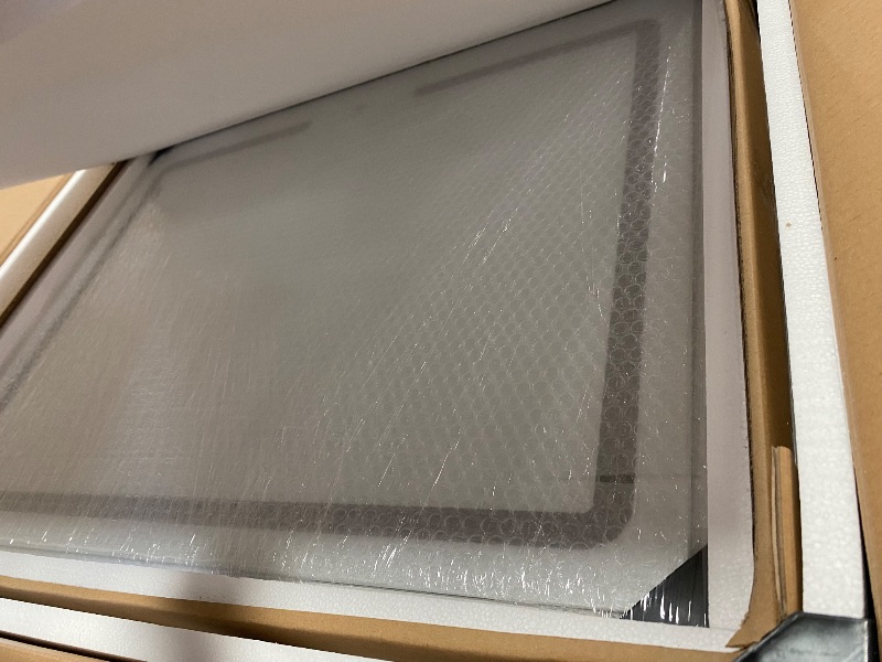 Photo 1 of **PARTS ONLY**DWVO 56.3" Makeup Vanity with LED Lighted Mirror, Large Vanity Desk with RGB Glass Cabinets, Open Shelving, Built-in Power Strip & Cushioned Stool