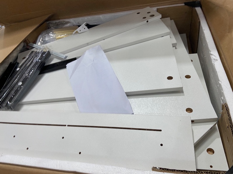 Photo 1 of (MAJOR PARTS XL, ASSEMBLY REQUIRED* DWVO Vanity Table Set with Lighted Mirror and Stool, Makeup Desk with Power Outlets and 4 Drawers, Stylish Dressing Table