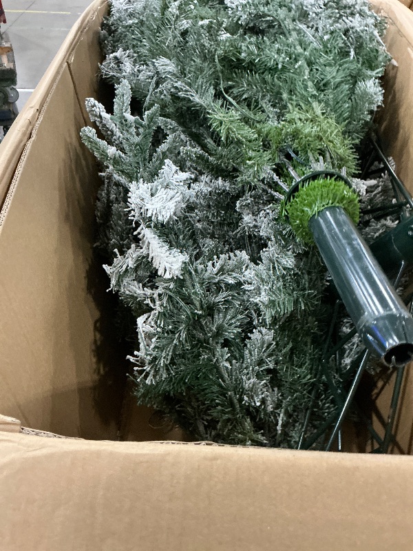 Photo 1 of **INCOMPLETE/SEE NOTES** Fraser Hill Farm 12-Ft. Pine Valley Flocked Christmas Tree with Warm White LED Lights and Stand, Prelit Faux Xmas Tree with Realistic Snowy Foliage for Indoor Holiday Decor