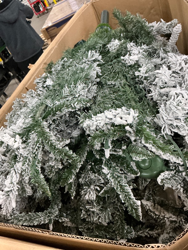 Photo 1 of **INCOMPLETE/SEE NOTES** Fraser Hill Farm 12-Ft. Pine Valley Flocked Christmas Tree with Warm White LED Lights and Stand, Prelit Faux Xmas Tree with Realistic Snowy Foliage for Indoor Holiday Decor