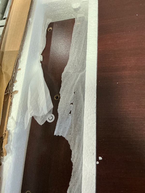 Photo 1 of *** PARTIAL SET - BOX 1 OF 2 ONLY *** Sauder Palladia Office Desk with Drawers, Executive Desk with File Cabinet Storage, Cable Management, Keyboard Tray, in Select Cherry Finish