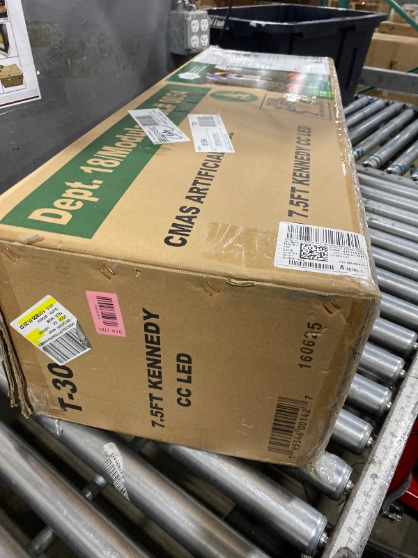 Photo 1 of  Decorated Holiday Christmas Tree, 1,000 PVC Branch Tips, Metal Hinges & Base, Partially Flocked Design, Pine Cones for Home, Office, Party Decoration 7.5 ft