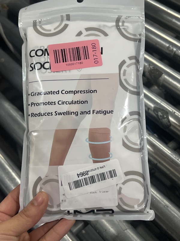 Photo 1 of +MD 2 Pairs Compression Socks for Women & Men Medical Grade 20-30 mmHg, Open-Toe knee High Stocking, Support for edema, Varicose Veins, Nude/ Black, X-Large