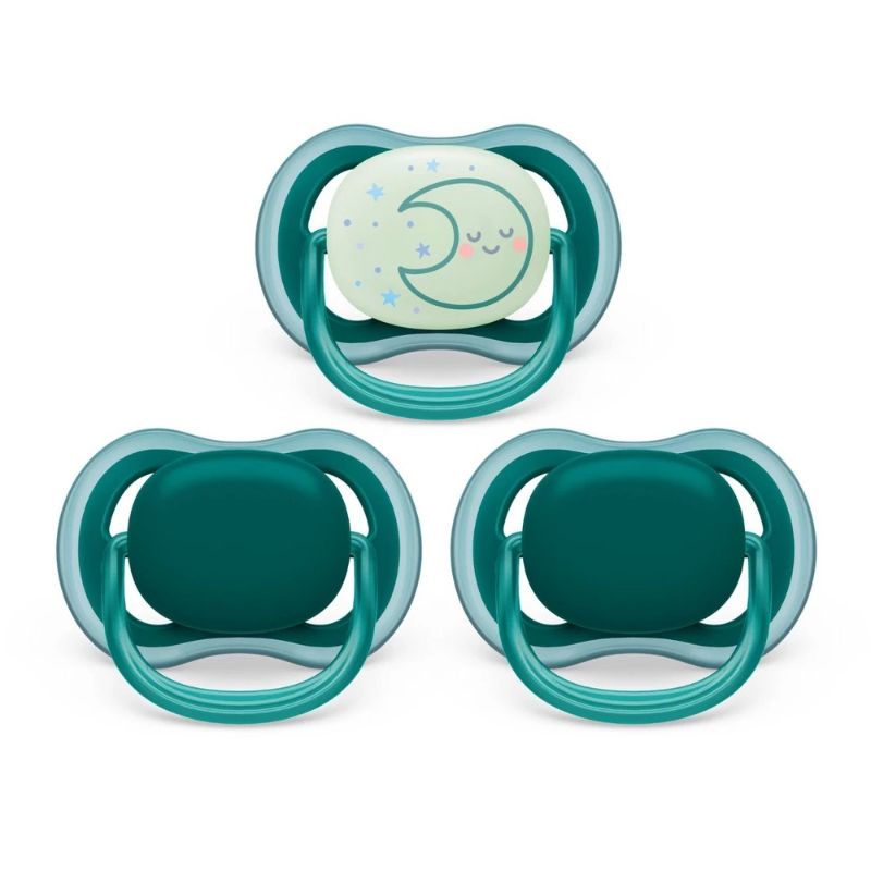 Photo 1 of *ONLY 2 * Philips Avent Ultra Air Day Time Pacifier 6-18m - Deep Opal/Moon - 3pk
