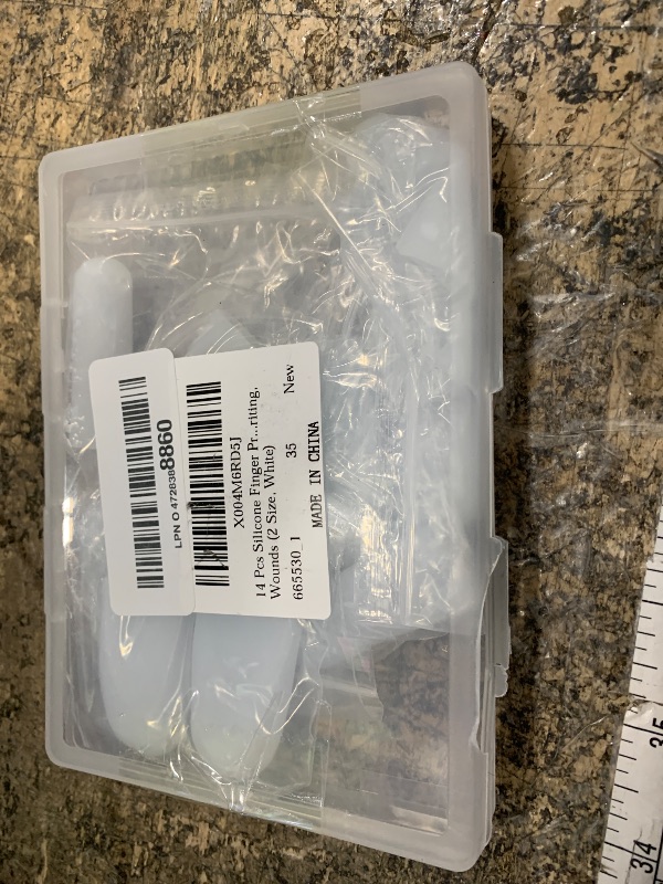 Photo 1 of 14 Pcs Silicone Finger Protectors, Waterproof Gel Thumb Small Finger Cot Protectors Stall Fingers Covers Shields Provide Relief for Fingers Cracking, Writing, Wounds (2 Size, White)