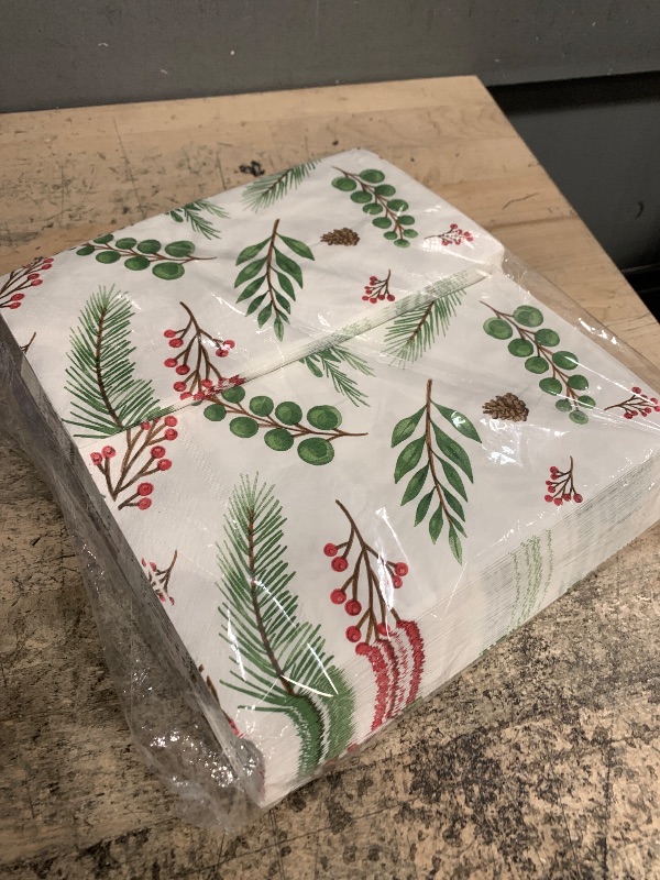 Photo 1 of 100 Christmas Paper Towels Holiday Disposable Napkins, 3 Ply Holly Mistletoe Berries Greenery Guest Hand Towels for Xmas Holiday Party Home Dinner Kitchen Bathroom Powder Room