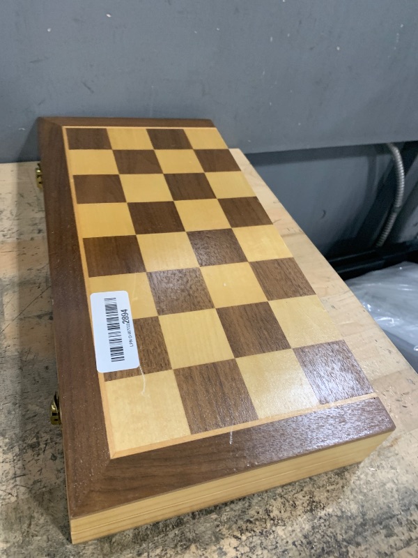 Photo 1 of 15 Inch Magnetic Wooden Chess Set for Adults & Kids - Folding Travel Chess Board with Handcrafted Staunton Pieces, Extra Queens, and Storage Slots
