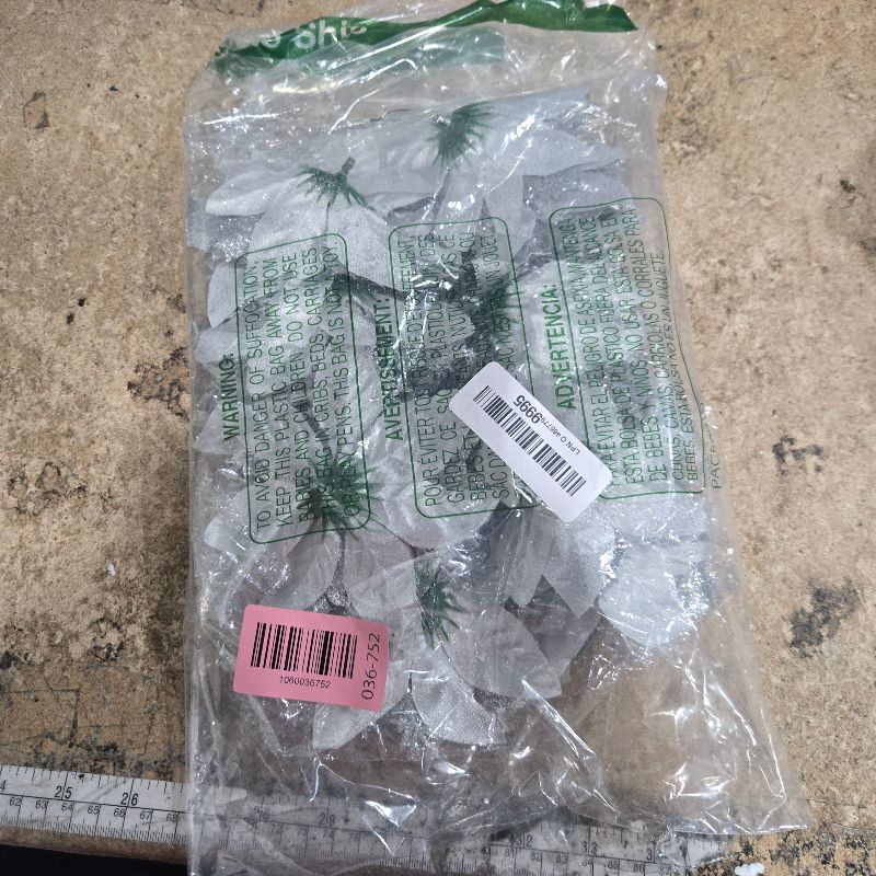 Photo 1 of 15 PCS Silver Poinsettia Flower Artificial Poinsettia with Clips Christmas Decor Glitter Poinsettia Christmas Ornaments Christmas Tree Flower Decoration with Stems DIY Xmas Wreath Holiday Party Decor