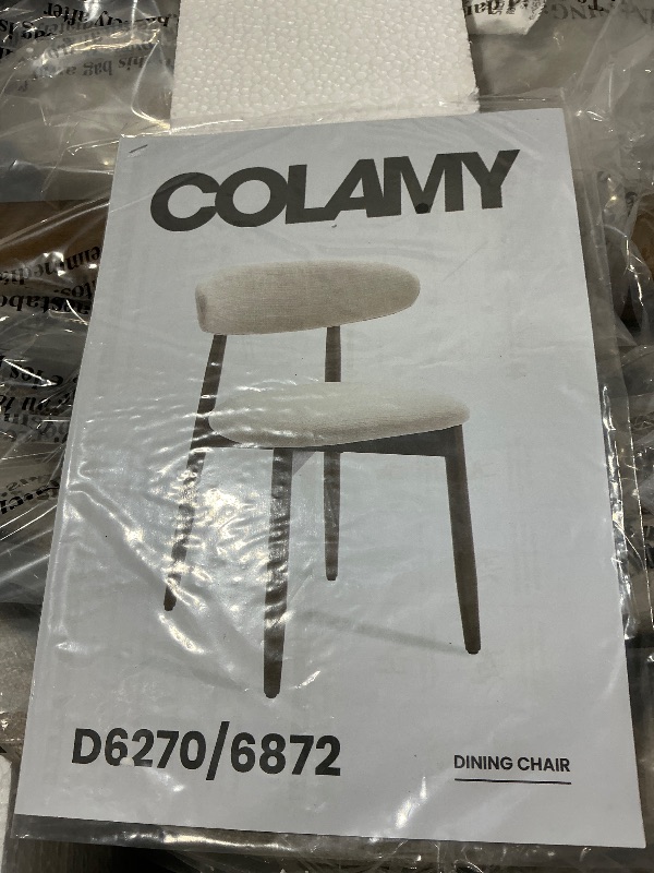 View 4 of **Only two** COLAMY Wooden Dining Chairs Set of 4, Modern Fabric Upholstered Kitchen Side Chairs, Farmhouse Dining Room Chair with Foot Pegs, Beige