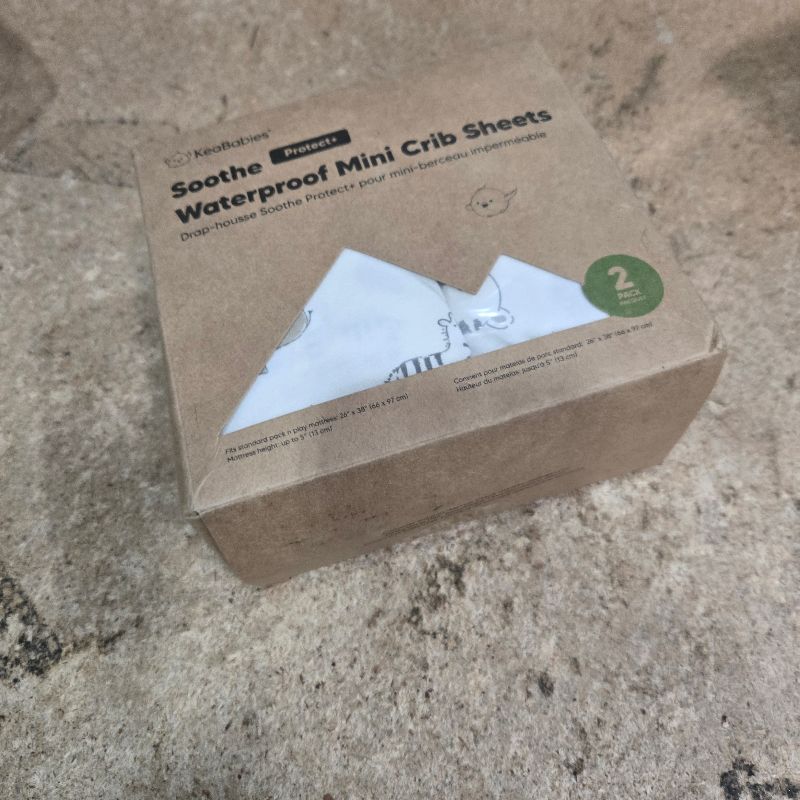 Photo 1 of 2 Pack and Play Sheets, Waterproof Mini Crib Sheets Fitted - 38x26 Organic Cotton Pack N Play Sheets for Graco Pack and Play Mattress, Playard Baby Crib Sheets,Neutral for Boy,Girl,Toddler(KeaSafari)