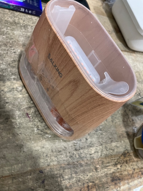 Photo 1 of **NEEDS LID**SALKING 2-in-1 Ultrasonic Essential Oil Diffuser & Himalayan Salt Lamp, Aromatherapy Diffuser Cool Mist Humidifier with Auto Off Function, 100% Pure Himalayan Pink Salt Rock, 150ml (Wooden Grain)