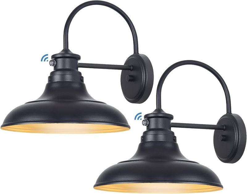 Photo 1 of 1-Light Matte Black Motion Sensing Dusk to Dawn Gooseneck Outdoor Wall Lantern Sconce (2-Pack)