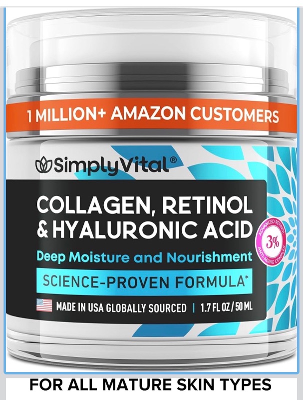 Photo 1 of **FACTORY SEALED** Anti-Aging Face Moisturizer with Retinol, Collagen & Hyaluronic Acid - Made in USA - Moisturizer Face Cream for Women & Men - Firming & Hydrating Neck Cream - Day & Night Skin Care - 1.7 fl oz