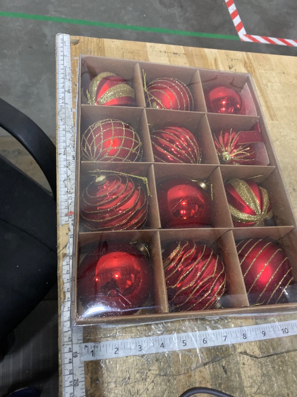 Photo 1 of 12PCS Red Gold Christmas Ball Ornaments, 3.15" Large Shatterproof Plastic Hand-Painted Glitter Xmas Tree Decorations (Red & Gold)