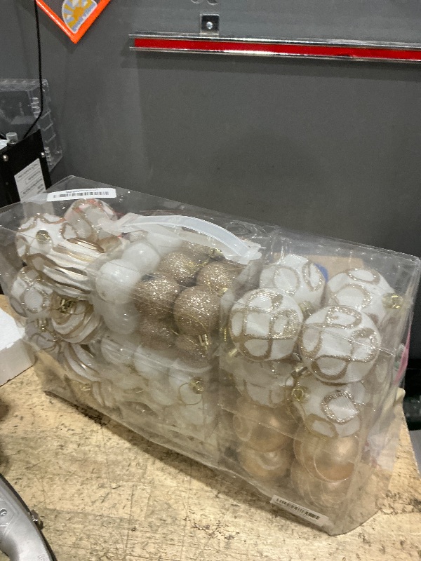 Photo 1 of 100Pcs Shatterproof Christmas Ornaments Set for Tree Large Christmas Tree Baubles Bulk Christmas Decor with Assorted Designs Perfect Christmas Ball Ornaments for Holiday Decorating, Champagne Gold