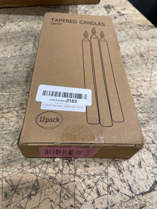 Photo 1 of 12 Pack White Taper Candles 10 inch - Taper Candles Dripless, Smokeless, Unscented - 8 Hours Long Burning - Hand Poured Tall Candlesticks - Perfect for Home Decor, Weddings, and Special Occasions
