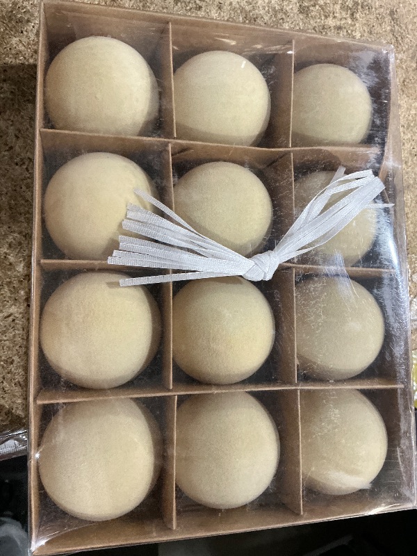 Photo 1 of 12pc Christmas Tree Hanging Ball Decoration Velvet Christmas Balls Ornaments Decorative Flocked 2.4Inch Plastic Balls Ornaments Vintage Shatterproof Christmas Decor for Xmas Party Holiday (Beige)