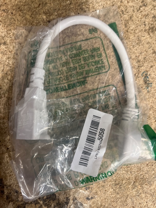 Photo 1 of 1875W Short Extension Cord,15A 14AWG Low Profile Flat Plug Heavy Duty Extension Cord Outlet Saver 3-Prong Grounded Power Extension Cable (White 1 Feet)