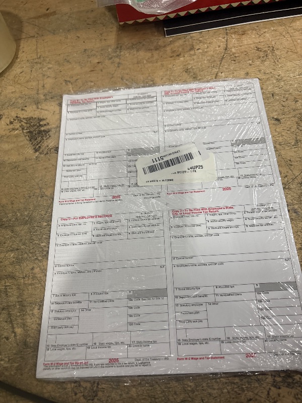 Photo 1 of 2025 Pre-Printed W2 4-Up Laser Tax Forms Set for 25 Employees