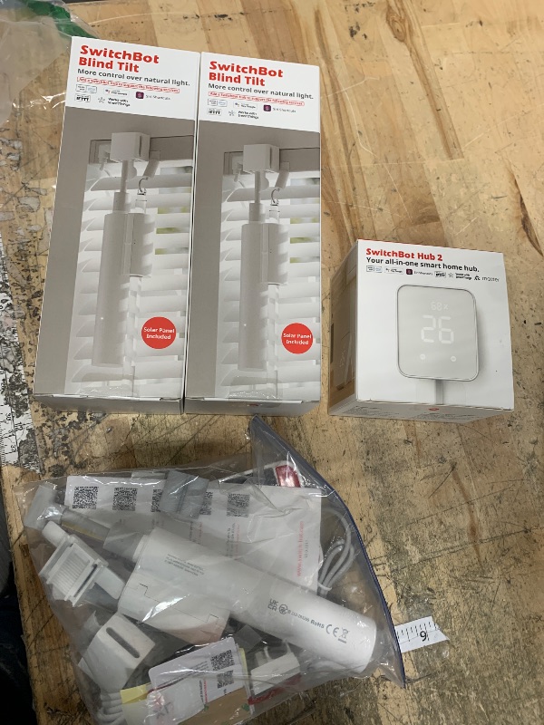 Photo 1 of ** 3 OF 4 ITEM FACTORY SEALED** SwitchBot Blind Tilt Automatic Blind Opener 3-Pack & Hub 2- Smart Motorized Blinds with Bluetooth/IR Remote Control, WiFi Thermometer Hygrometer, Light Sensor, Work with Alexa, Google Home, HomeKit