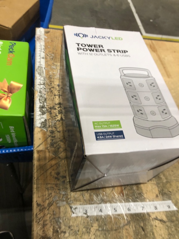 Photo 1 of ?10ft? Power Strip Tower JACKYLED Surge Protector Electric Charging Station with 13A 12 Outlets 6 USB Ports Heavy Duty Extension Cord for Home Office Computer Nightstand Laptop Phone White Black