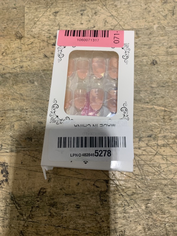 Photo 1 of 24Pcs White French Tip Press on Nails Medium Almond 3D Flower Fake Nails with Gold Pearl Designs Glossy Artificial Acrylic Full Cover False Nails Blue Floral Nails Summer Press ons for Women Manicure