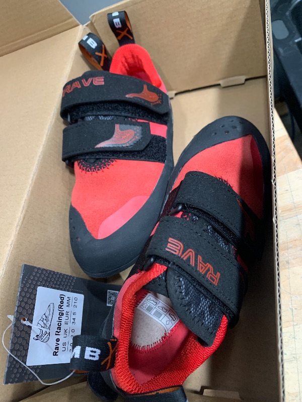 Photo 1 of **ONE HEEL IS DAMAGED**CLIMBX Rave Strap Climbing Shoe, Racing Red