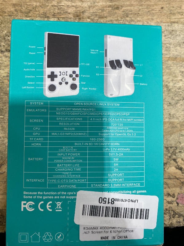 Photo 1 of ?R36MAX 4000mAh Portable Rechargeable Handheld Retro Game Console,Comfort Non-Slip Handheld Standing Retro Game Console with 64G TF Car,4.0-inch Screen,for Office,Blue