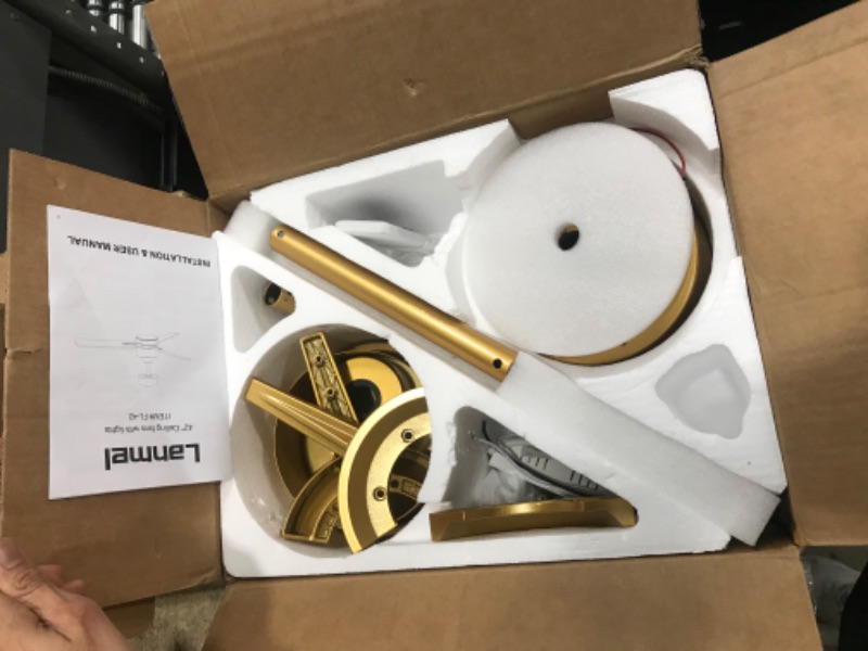 Photo 1 of ***MISSING HARDWARE***LANMEL 42'' Ceiling Fan with Lights and Remote, Low Profile Modern Ceiling Fan Gold, 6 Speed, Reversible, 3000k-6000k LED, Quiet DC Motor for Indoor Outdoor Bedroom Living Room