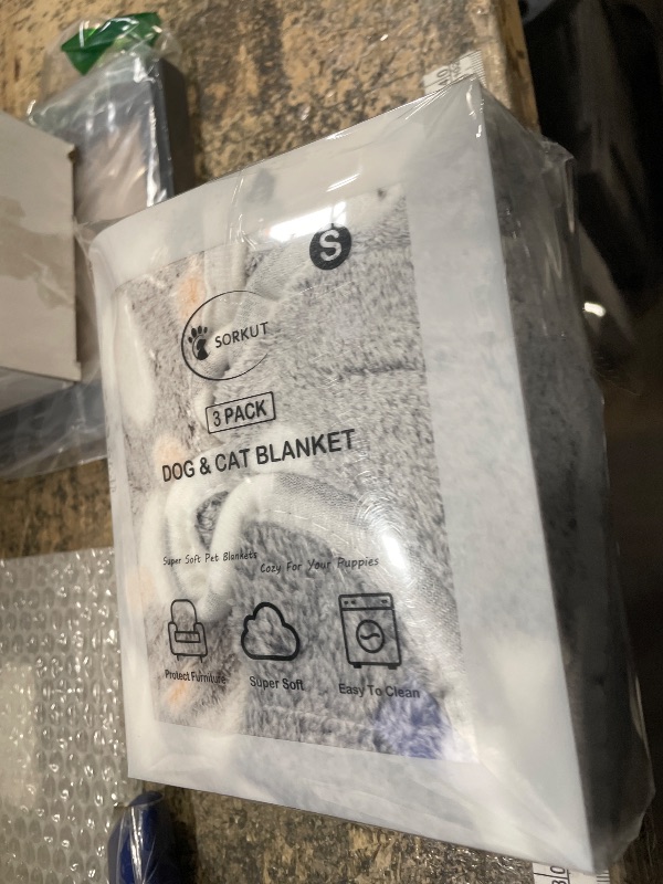 Photo 1 of 1 Pack 3 Puppy Blankets Super Soft Warm Sleep Mat Grey Cute Print Fluffy Fleece Pet Flannel Throw Dog Blankets for Small Dogs Cats,Star&Bone&Love- Small (23"x15")