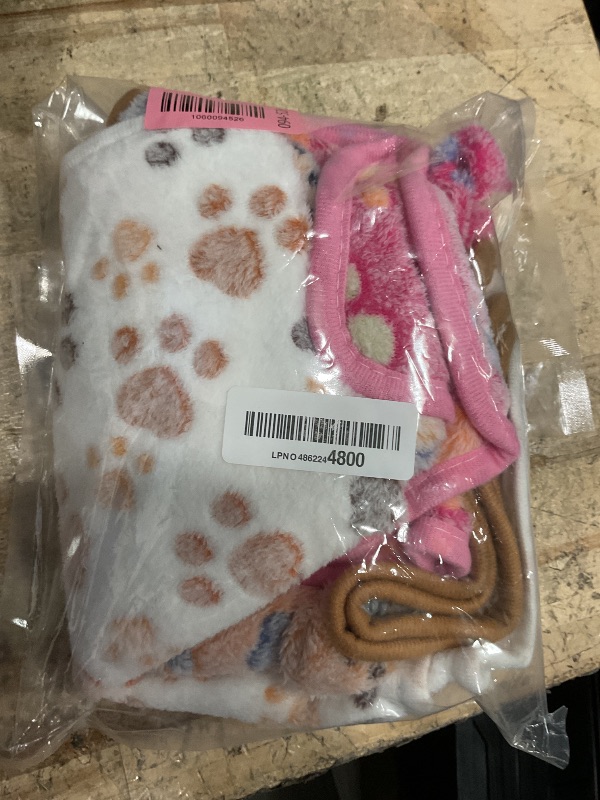 Photo 1 of 1 Pack Blankets Super Soft Fluffy Premium Fleece Pet Blanket Flannel Paw Printed Throw for Dog Puppy Cat (Small 23x16'', Brown, Pink, White)
