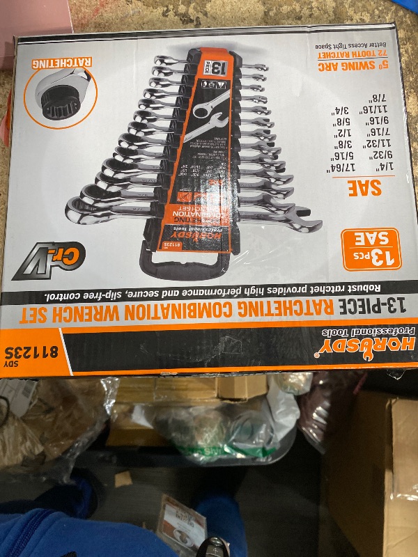 Photo 1 of **PARTIAL SET/ MISSING METRIC TOOL SET*** HORUSDY 26-Piece Ratcheting Wrench Set | Metric and SAE | Ratchet Combination Wrenches Set with Organizer | 72-Tooth | Chrome Vanadium Steel | 6-19 mm & 1/4” to 3/4“ (13-Piece Metric&SAE)