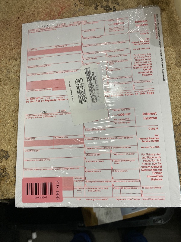 Photo 1 of 1099 INT Interest Tax Forms Set 4 Part 10 Pack for 2025 And Self-Seal envelopes. Kit For 10 Vendors, Laser Forms Designed for QuickBooks and Accounting Software