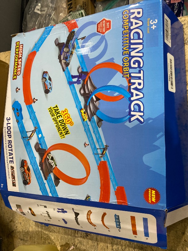 Photo 1 of ?Slot Car Race Track Sets with 360° Thrill Loops & 4 High-Speed Cars, 64 Pcs Large Flexible Racing Track for Kids Ages 3-5 4-8 8-12, Race Car Toys Gift for Boys Girls Birthday Christmas
