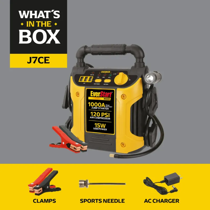 Photo 1 of ***heavy use missing attachments ***EverStart Maxx 1000 Peak Amp Jump Starter with 120 PSI Compressor, Pivoting LED Light, 3X USB Ports