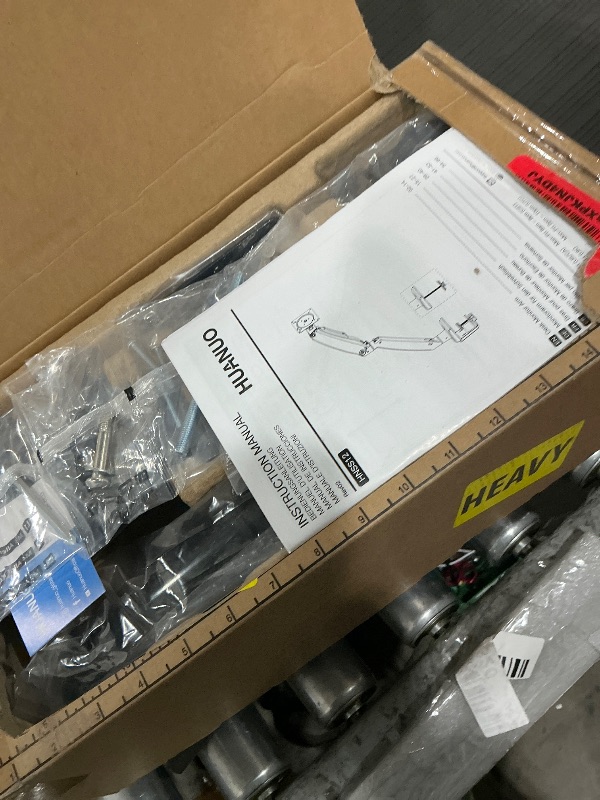 Photo 1 of ?HUANUO Heavy Duty Monitor Arm for 49-Inch Ultrawide/Curved Screens, Full Motion Adjustable Monitor Mount with Aircraft-Grade Aluminum, Holds 26.4lbs, VESA 75x75/100x100mm?