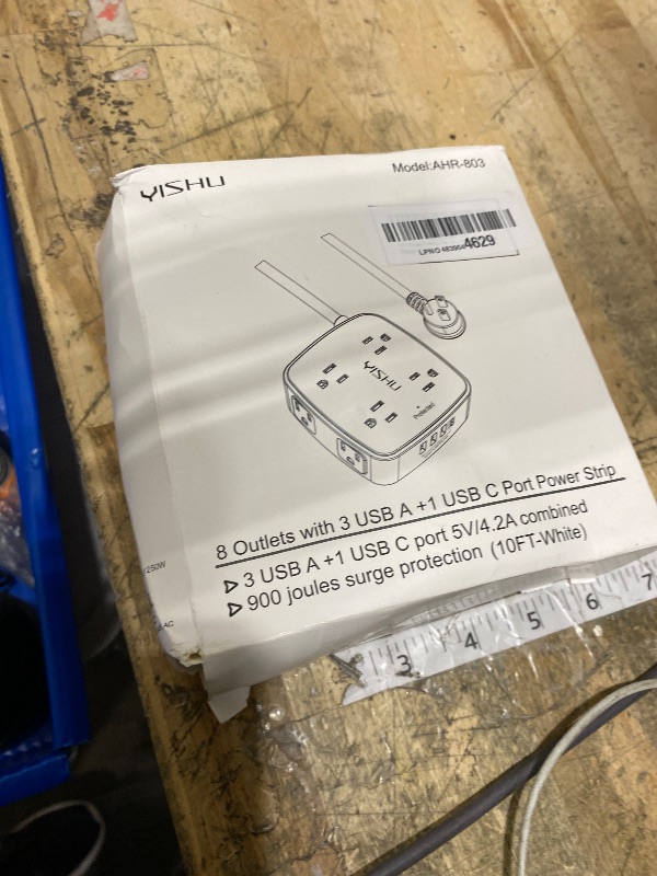 Photo 1 of 10 Ft Surge Protector Power Strip - YISHU 3 Side Outlet Extender with 8 Widely AC Outlets and 4 USB Ports, 10 Feet Extension Cord with Flat Plug, Wall Mount Desk USB Charging Station, ETL,White