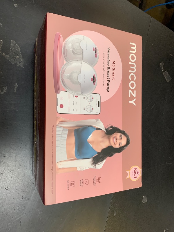 Photo 1 of Momcozy M5 Smart APP Controlled Wearable Breast Pump, Hands-Free Wireless Electric Pump, 3 Modes 9 Suction Levels, BPA-Free, Portable Lightweight, 24mm Flange, 2-Pack Quill Gray