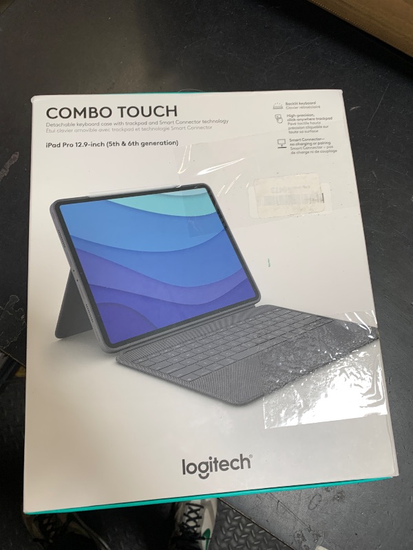 Photo 1 of Logitech Combo Touch iPad Pro 12.9-inch (5th, 6th gen - 2021, 2022) Keyboard Case - Detachable Backlit Keyboard with Kickstand, Click-Anywhere Trackpad, Smart Connector - Oxford Gray; USA Layout