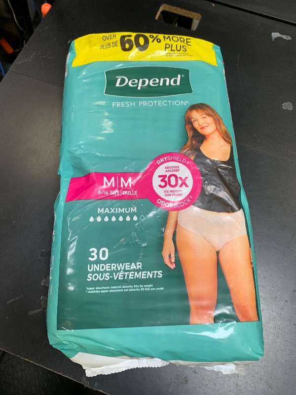 Photo 1 of Depend Fresh Protection Adult Diapers, Incontinence & Postpartum Bladder Leak Underwear for Women, Disposable, Maximum, Medium, Blush, 30 Count, Packaging May Vary