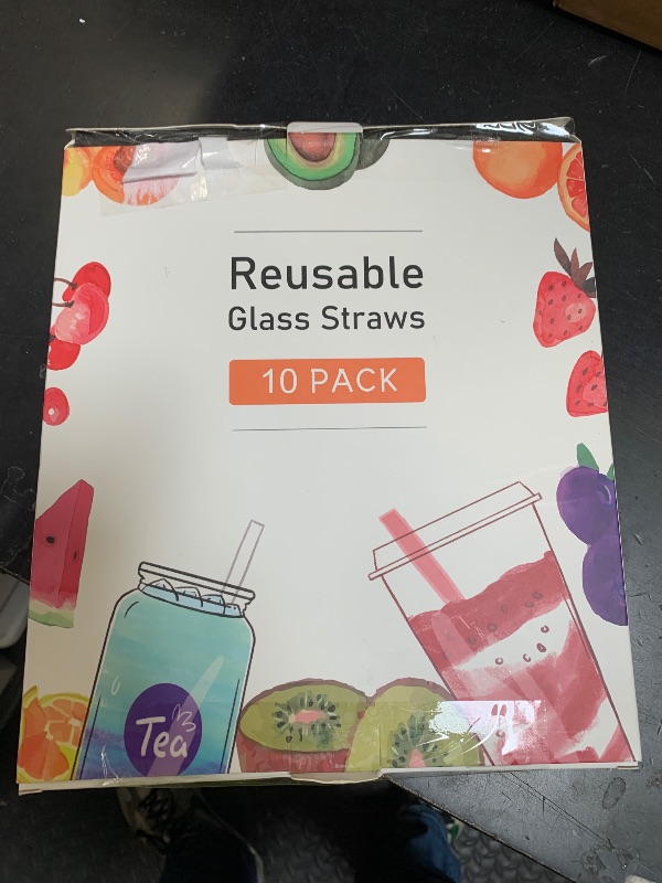 Photo 1 of 10 Pcs Reusable Bent Colored Glass Straws,8''x8 mm Shatter Resistant Cute Drinking Straws with 2 Cleaner Brush for 16 oz 18 oz Glass Cups and Home Drink Cups