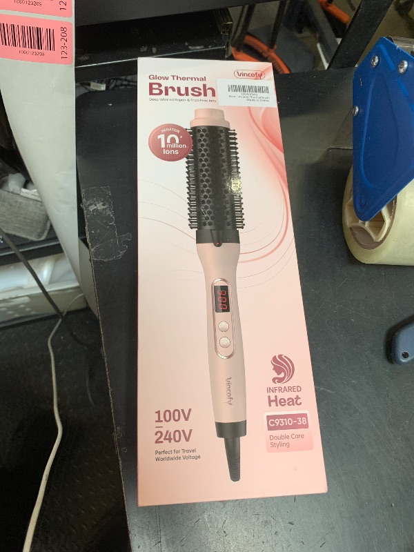 Photo 1 of Infrared Thermal Brush, Dual Voltage Negative Ions Heated Round Brush, 1 1/2 Inch Straightener & Curling Iron Brush 2 in 1, Dual PTC Non-Blowing Thermal Round for Wome, Pink
