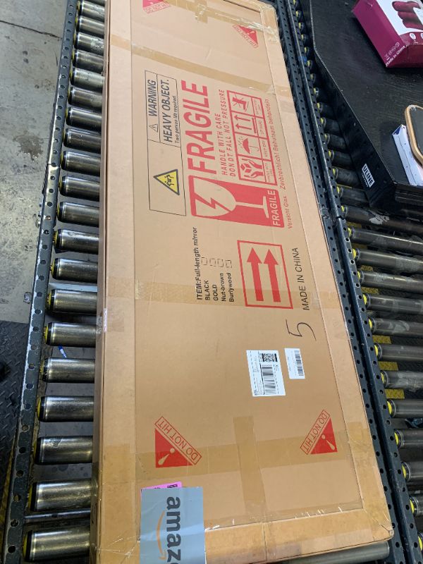 Photo 1 of ZHUNFA Arched Full Length Mirror with Solid Wood Frame, 65x22 Farmhouse Wall Mounted Floor Mirror with Stand, Vertical Hanging, Leaning Standing for Bedroom, Living Room, Brown