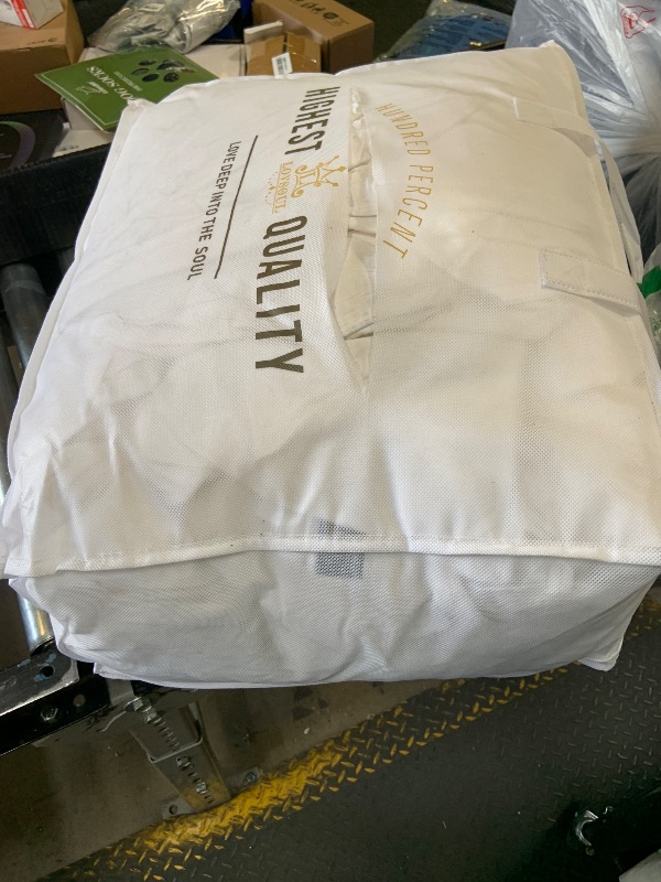 Photo 1 of L LOVSOUL Goose Feather Down Fiber Comforter Oversize King Size, 100% Organic Cotton Fabric Duvet Insert,1200TC,750+Fill Power, Hotel Collection, All Season White Bedding Comforters with 8 Tabs (rip in carrying case)