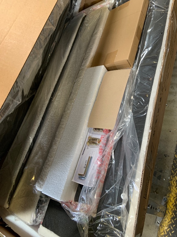 Photo 1 of GarveeHome Twin Bed Frame with Under-Bed Drawer, Upholstered Platform Bed with Wave Headboard for Kids/Girls, Wooden Slats Support, No Box Spring Needed, Boucle Beige