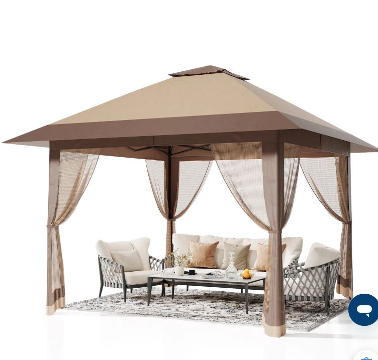 Photo 1 of Garvee 13x13ft Pop-Up Canopy Tent with Mosquito Netting, Portable Outdoor Shelter for Lawn Garden Backyard Deck (Khaki 
