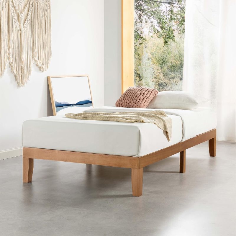 Photo 1 of Mellow Naturalista Classic 12 Inch Solid Wood Platform Bed with Wooden Slats, Twin XL, Natural Pine
