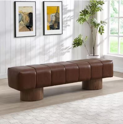 Photo 1 of Bronx Modern PU Leather Uphosltered Entryway Ottoman Bedroom Bench, Brown
