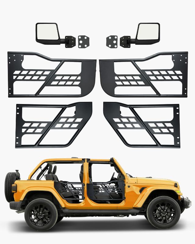 Photo 1 of VEVOR Jeep JK Tube Doors 4 Door with DOT Certified Rear View Mirrors, Fit for 2007-2018 Jeep Wrangler JK Hunting Style Jeep Tubular Door with Rubber Pads & Toughened Steel Tube
