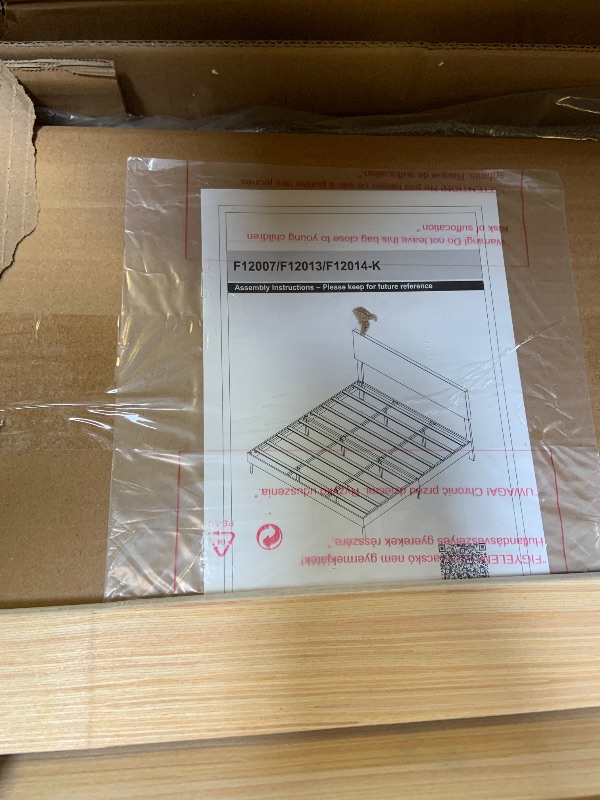 Photo 1 of Novilla King Bed Frame and Headboard, Linen Upholstered King Size Bed Frame with Wood Slats Support, No Box Spring Needed, Heavy Duty Feet, Easy Assembly, Grey